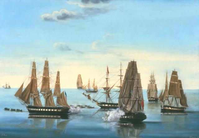 The Constitution chased by a British squadron early in the War of 1812 