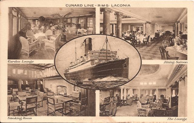 A postcard depicting the Laconia. Public Domain. 