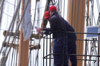 A discussion aloft on the USCGC Eagle’s (WIX-327) pilothouse in April 2023. Leaders must work to connect with their people on a personal level. Service members deserve to feel valued and supported.