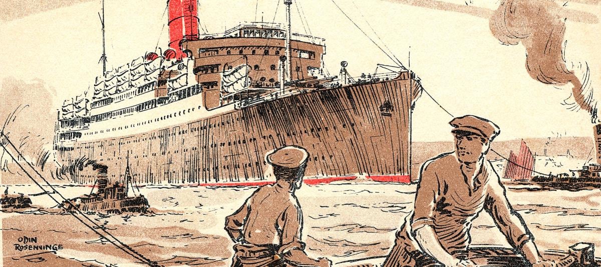 A postcard of the R.M.S. Laconia, illustrated by Odin Rosenvinge. 
