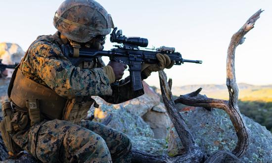 A Marine with the 1st Light Armored Reconnaissance Battalion fires down range during an annual competition. 
