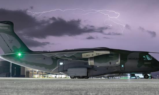 A Brazilian Air Force Embraer KC-390 Millennium medium-sized military transport aircraft. The Marine Corps should transition to the KC-390, which flies faster, carries more cargo for longer distances with lower maintenance requirements, offloads more fuel faster, and costs less than the KC-130J Hercules.